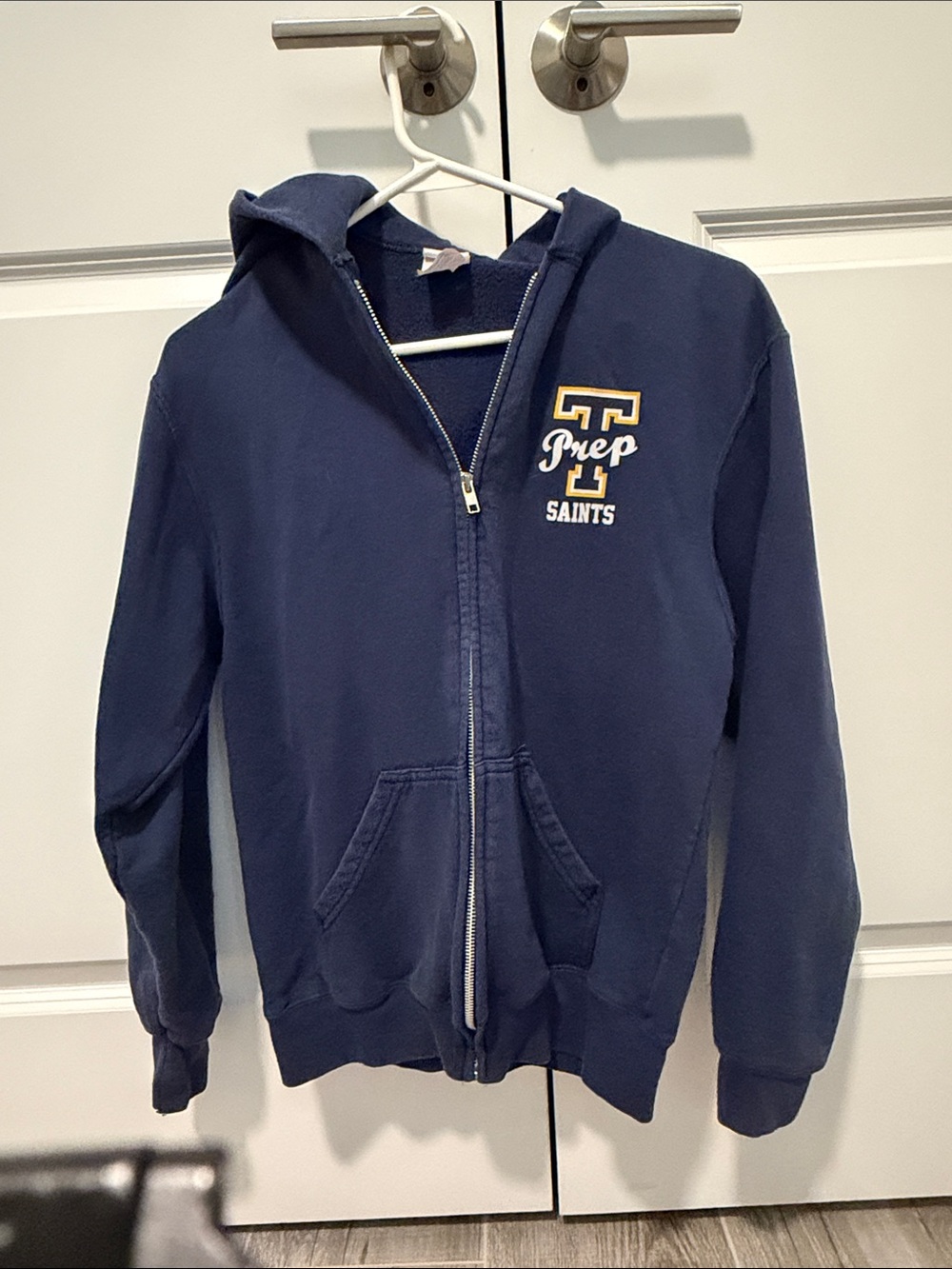 Youth Trinity Prep Navy Zip-Up Hoodie with Gold Logo